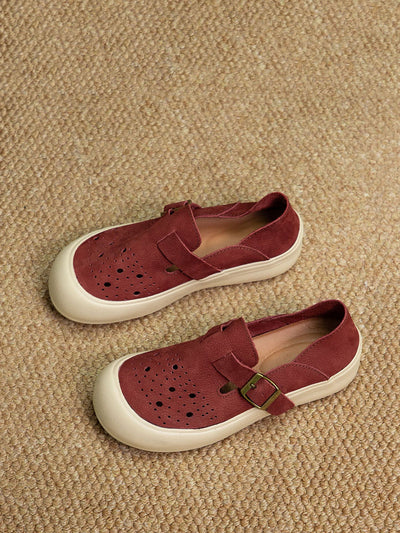 Women Summer Vintage Genuine Leather Flat Shoes
