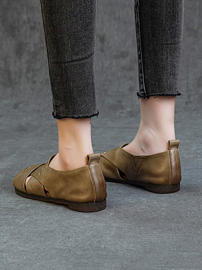 Women Vintage Genuine Leather Flat Sandals