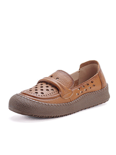 Women Summer Leather Hollow Out Flat Shoes