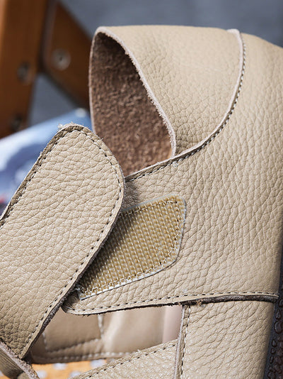 Women Summer Pure Color Genuine Leather Spliced Sandals