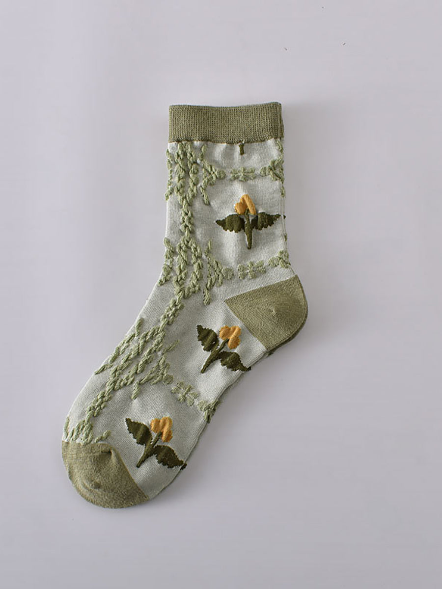 7 Pairs Women Vintage Embossment Jacquard Socks