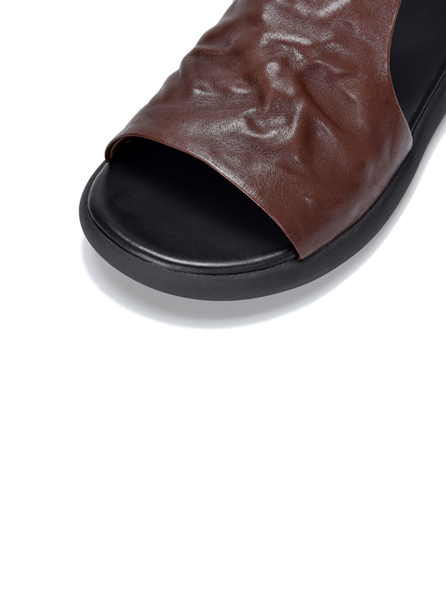 Women Summer Casual Soft Leather Flat Sandals