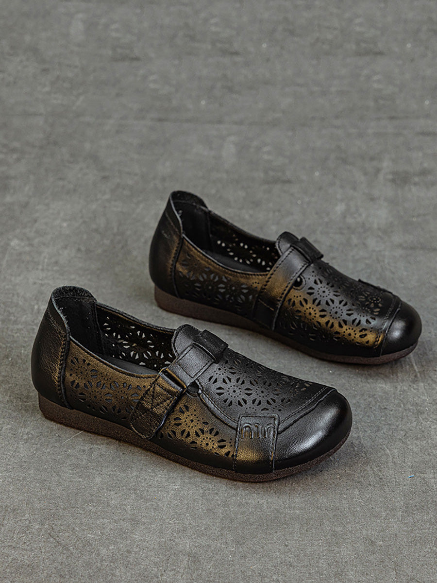 Women Summer Hollow Out Leather Low Heel Shoes