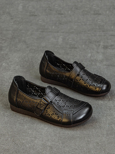Women Summer Hollow Out Leather Low Heel Shoes