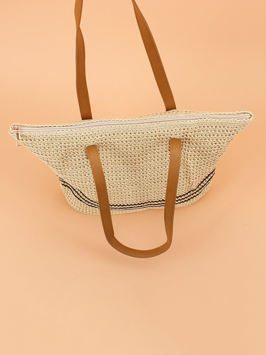 Women Casual Stripe Straw Weave Shoulder Bag