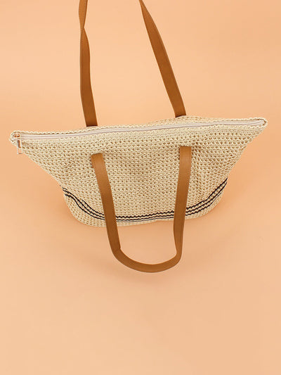 Women Casual Stripe Straw Weave Shoulder Bag
