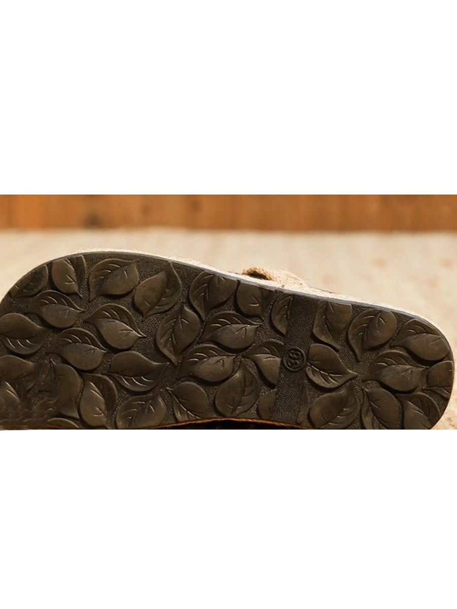 Women Ethnic Triangle Embroidery Canvas Shoes