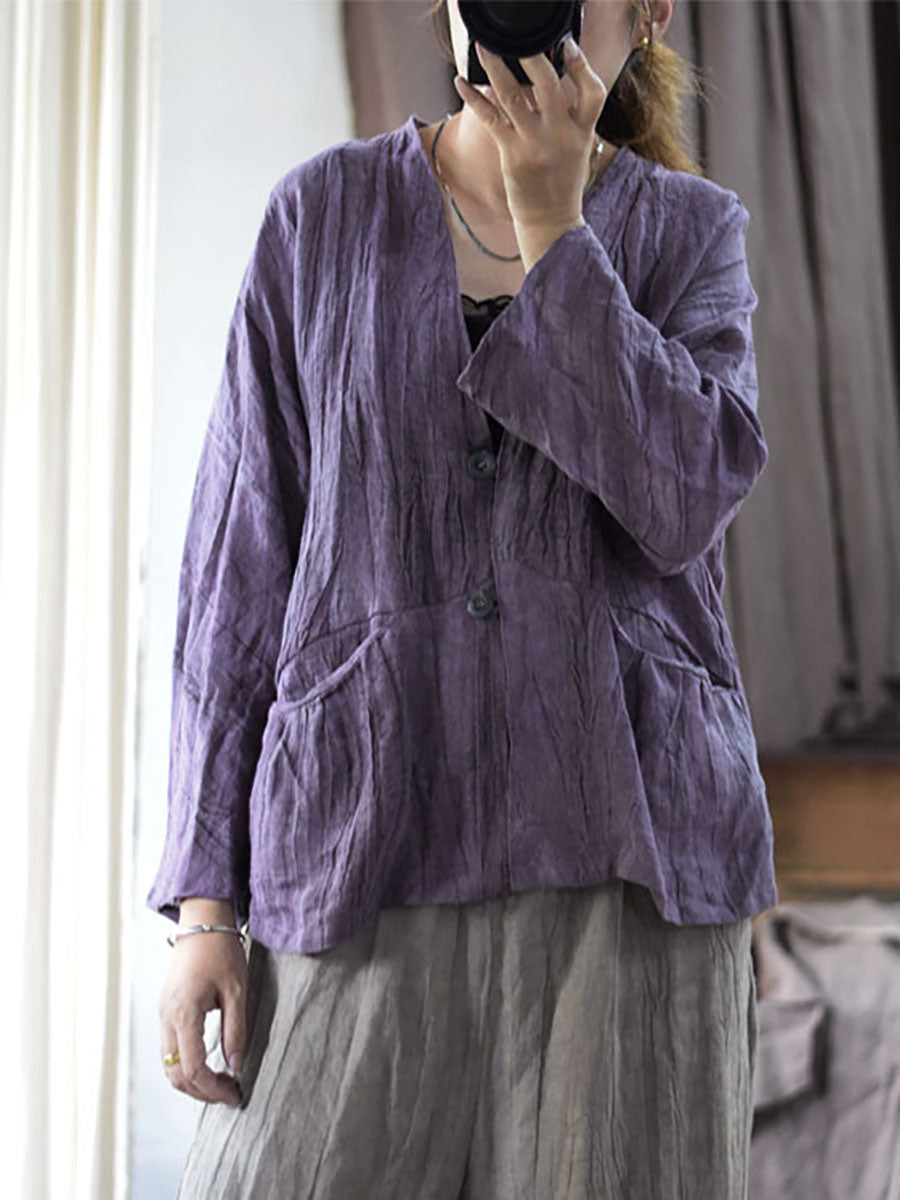 Women Artsy Solid Button Pocket Irregular Fold T-shirt