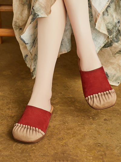 Women Casual Summer Pleated Genuine Leather Slippers