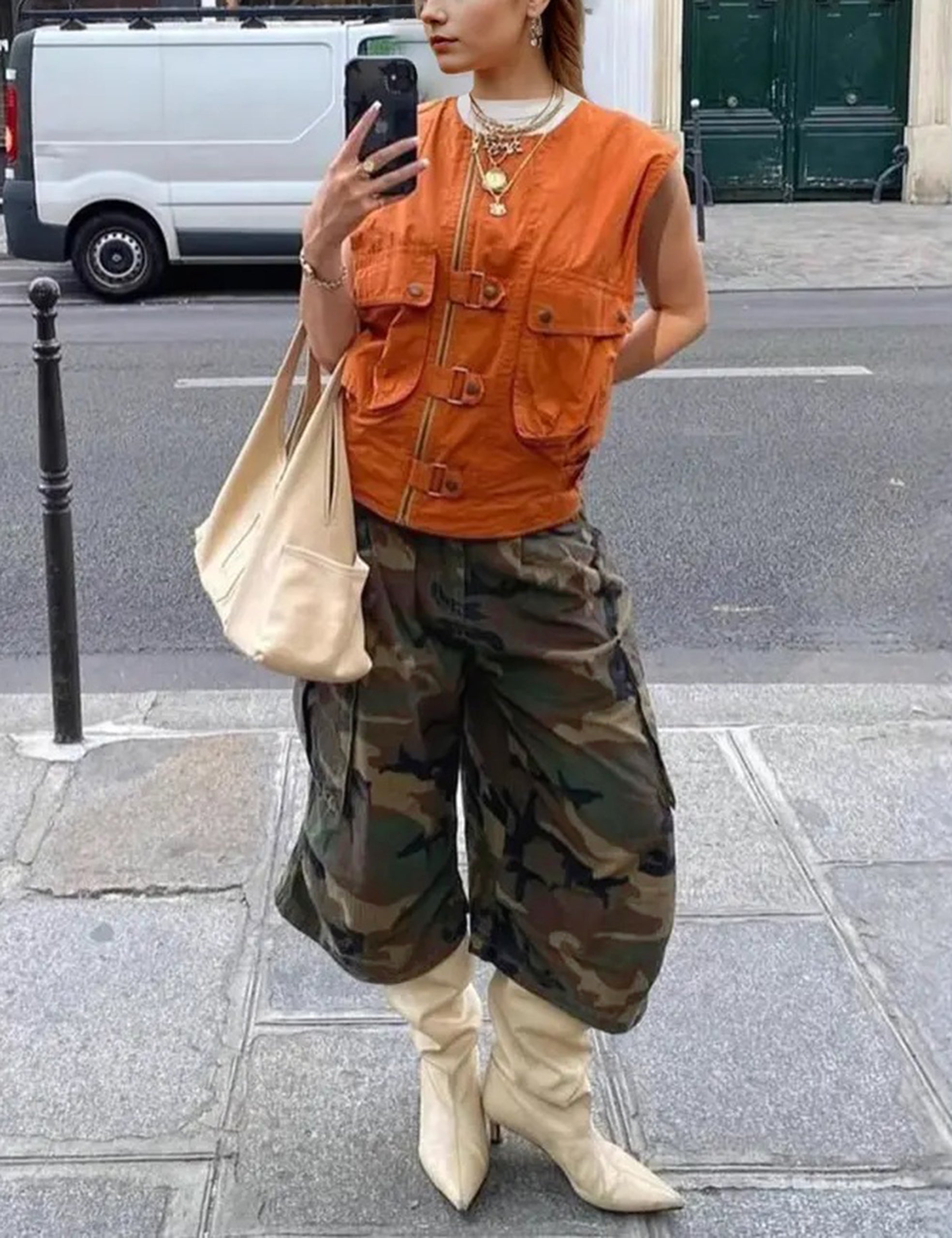 Loose Seven-Quarter Sleeves Camouflage Contrast Color Pockets Casual Pants Bottoms Cropped Trousers