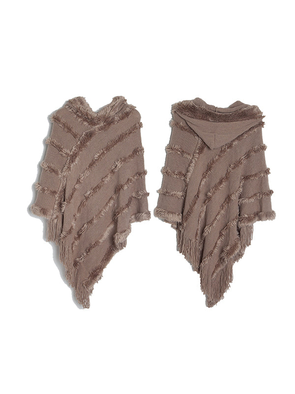 Hooded Keep Warm Solid Color Tasseled Cape Shawl&Cloak