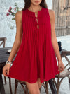 A-Line Loose Pleated Solid Color Tied Round-Neck Mini Dresses Vest Top