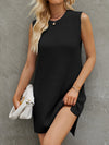 A-Line Loose Solid Color Split-Side Tied Waist Round-Neck Mini Dresses Sweater Dresses