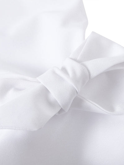 Flared Sleeves Bow-Embellished Falbala Solid Color Lapel Blouses&Shirts Tops