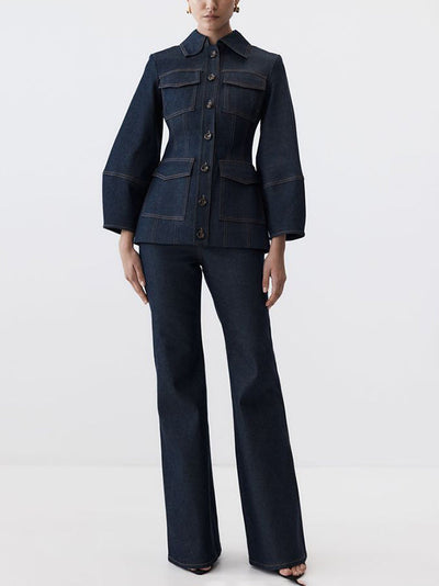 High Waisted Wide Leg Pockets Solid Color Jean Pants Bottoms