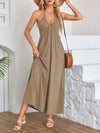 A-Line Loose Pleated Solid Color Split-Joint Deep V-Neck Maxi Dresses