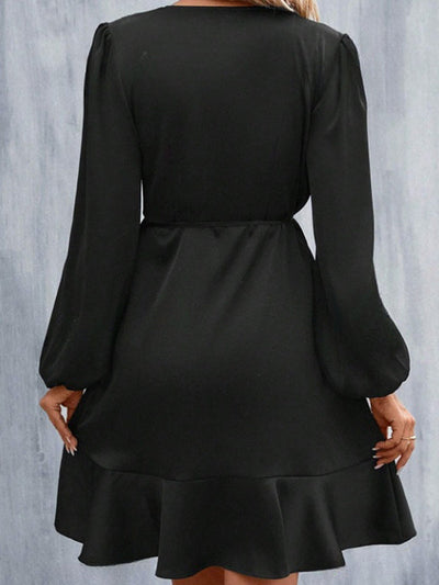 High Waisted High-Low Elasticity Pleated Solid Color Split-Joint Tied V-Neck Mini Dresses