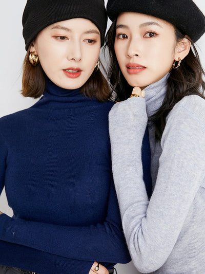 Simple Skinny Long Sleeves Solid Color High-Neck Sweater Tops Pullovers