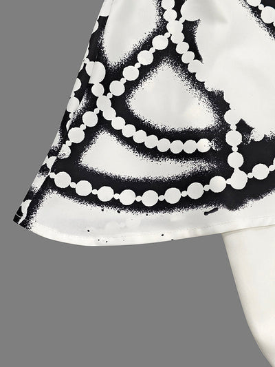 A-Line Capelet Contrast Color Printed Mock Neck Maxi Dresses