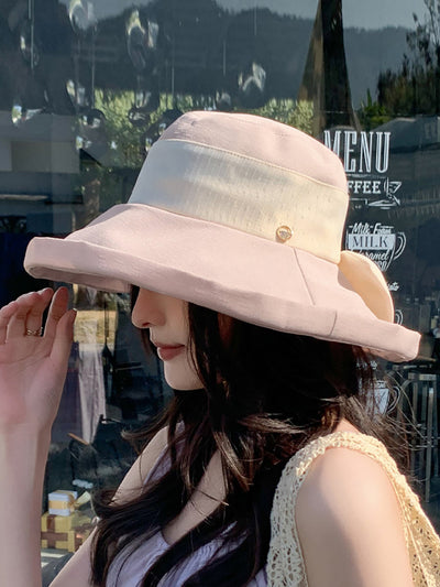 Women Summer Sunproof Colorblock Bowknot Hat