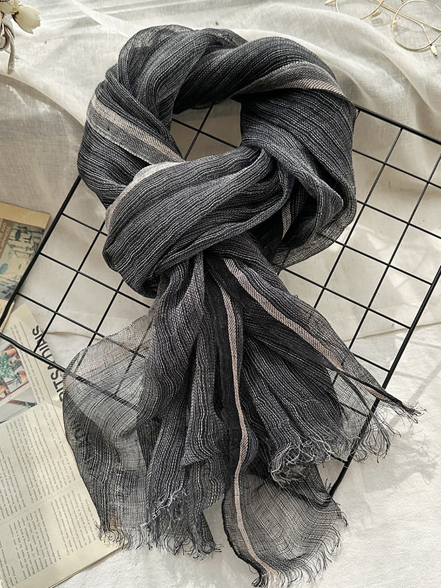 Women Summer Stripe Tassel Linen Shawl Scarf