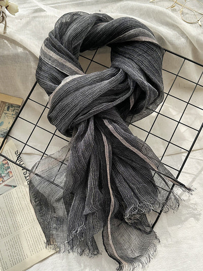 Women Summer Stripe Tassel Linen Shawl Scarf