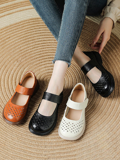 Women Vintage Summer Leather Hollow Out Platfrom Shoes
