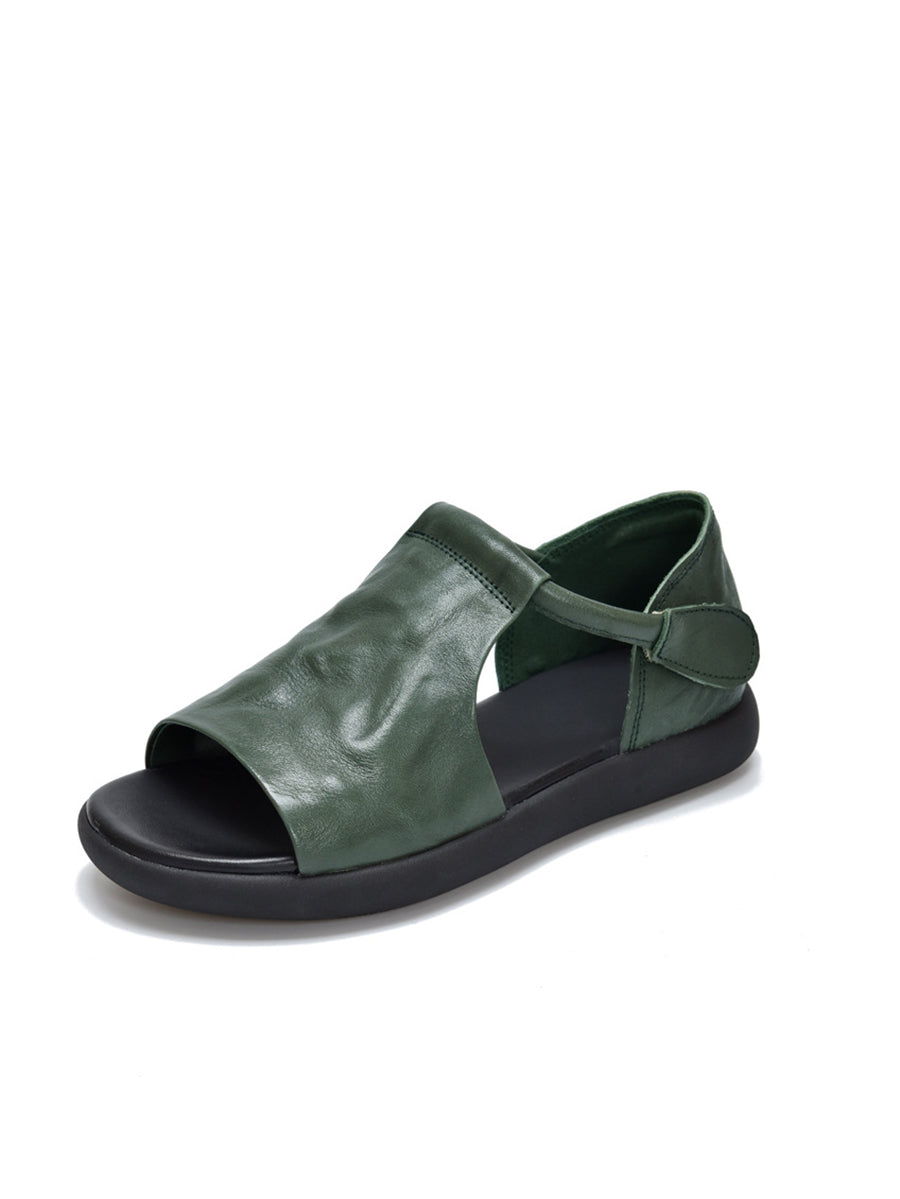 Women Summer Casual Soft Leather Flat Sandals