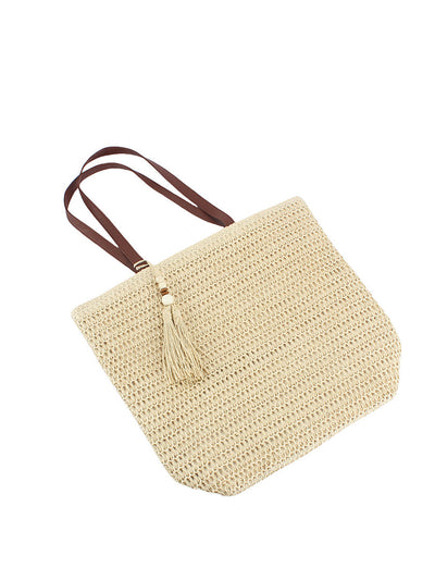 Women Summer Pure Color Straw Weave Shoulder Bag