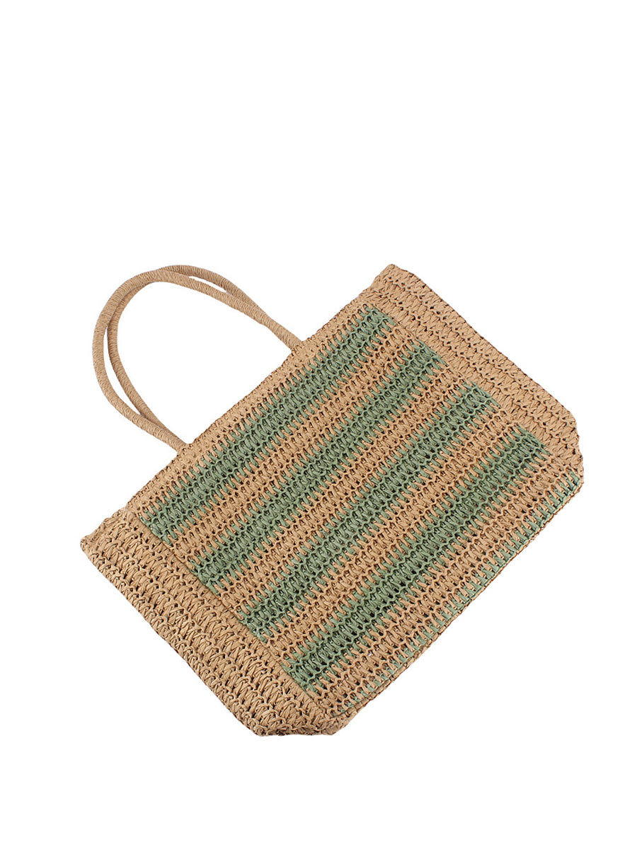 Women Fashion Colorblock Straw Weave Shoulder Bag