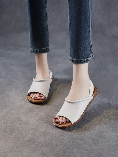 Women Summer Genuine Leather Soft Falt Sandals
