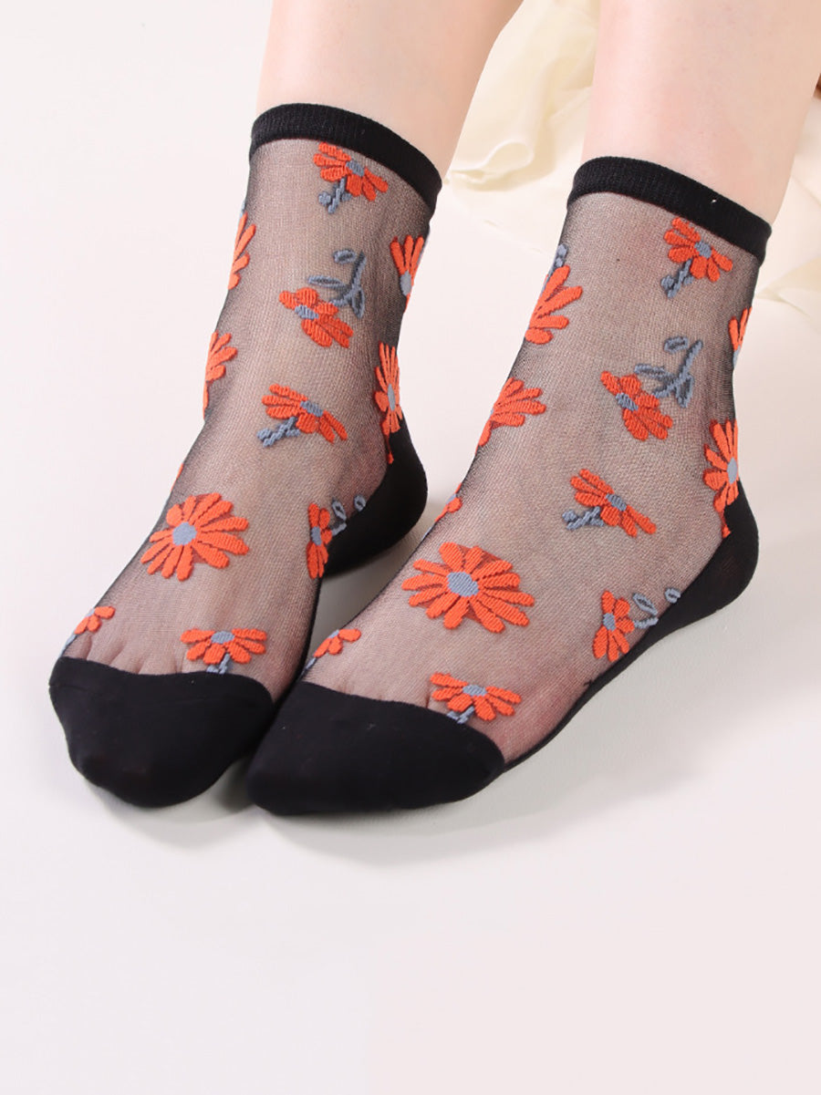 6 Pairs Women Summer Casual Flower Thin Socks