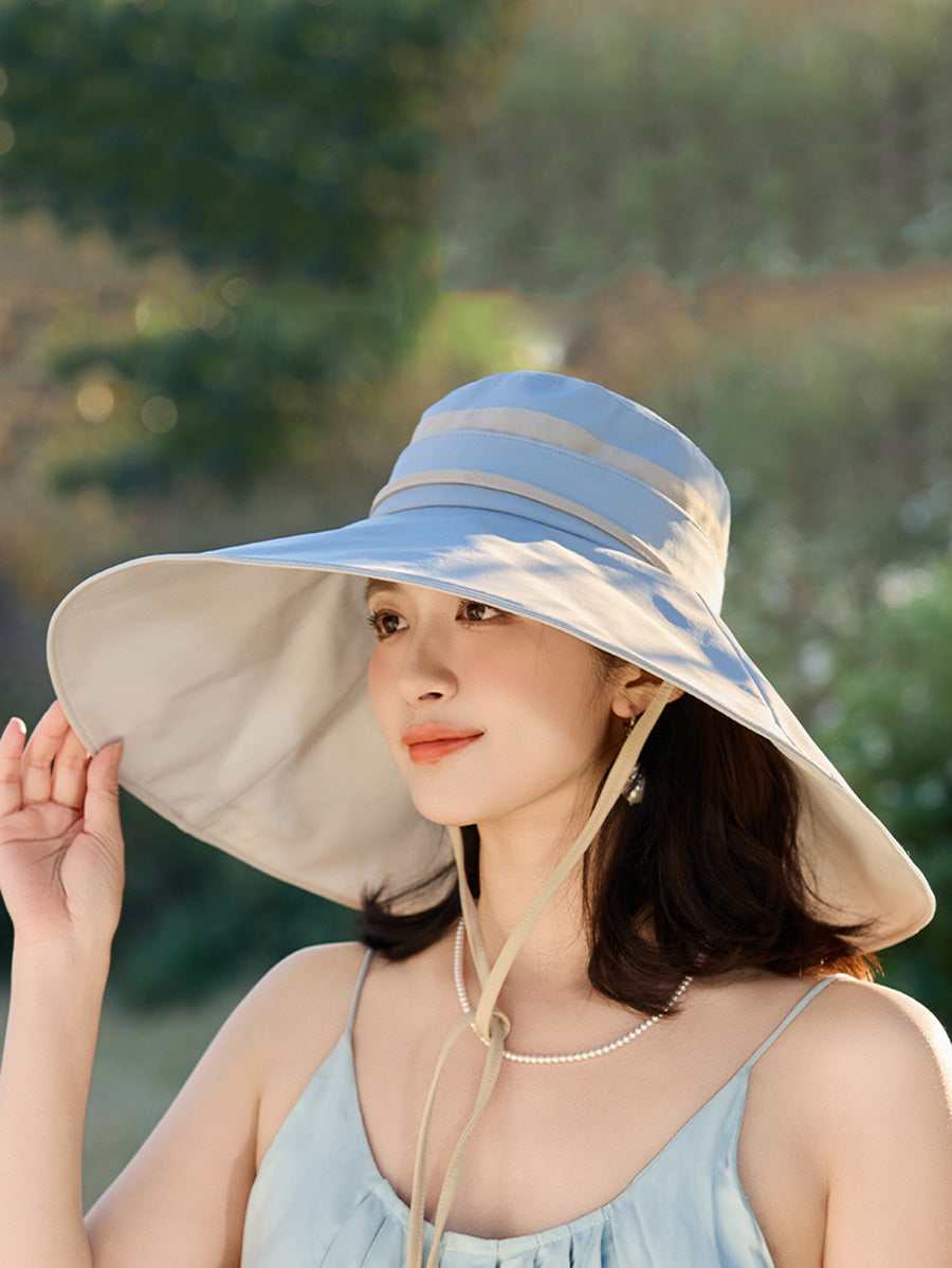 Women Casual Stripe Large Brim Sunproof Hat