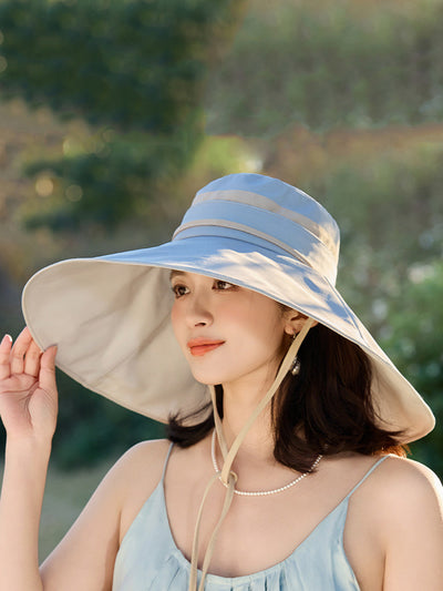Women Casual Stripe Large Brim Sunproof Hat