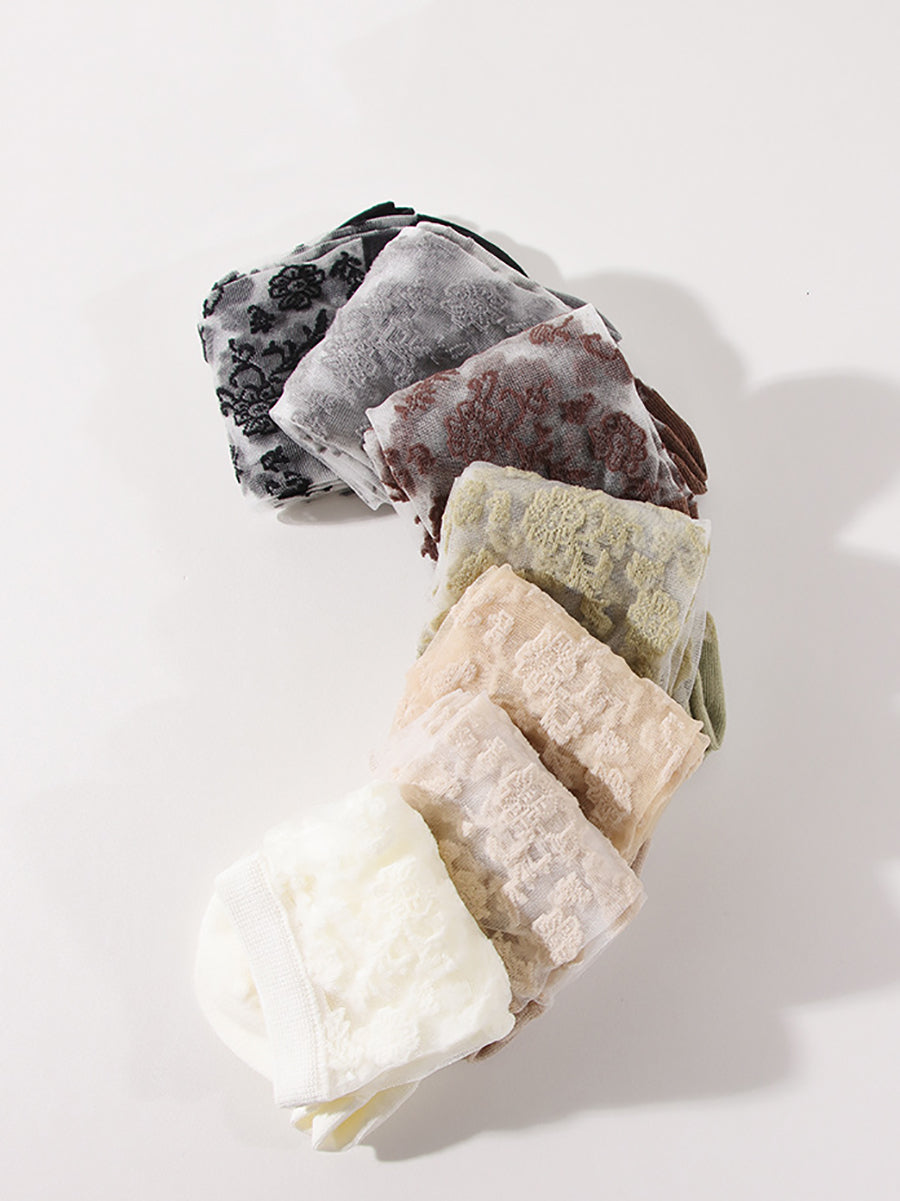 7 Pairs Women Summer Artsy Flower Lace Socks