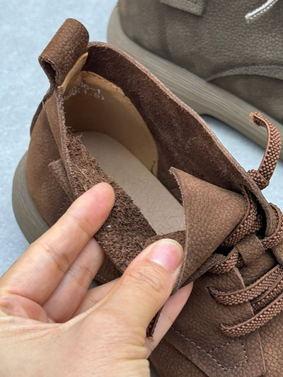 Women Vintage Genuine Leather Strap Low Heel Boots