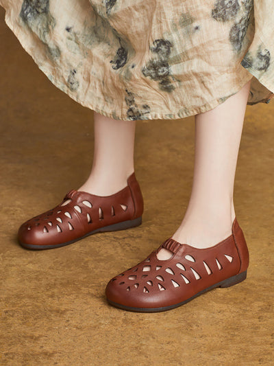 Women Summer Casual Leather Hollow Out Shoes