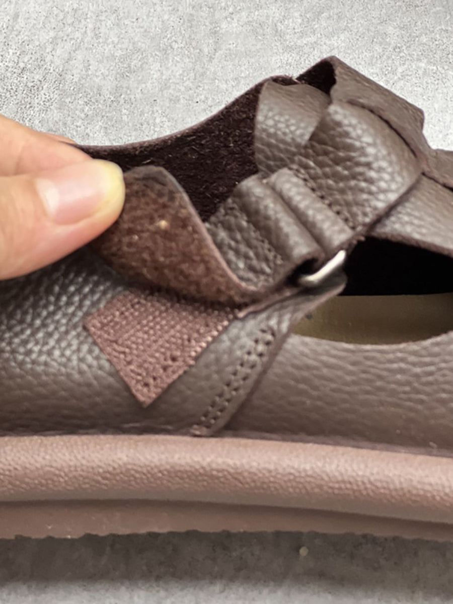 Women England Style Soft Leather Solid Flat Shoes