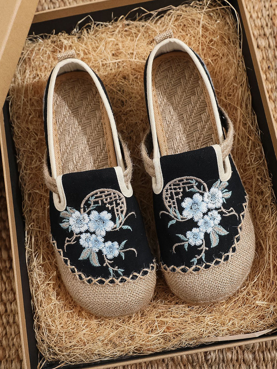 Women Vintage Summer Flower Cloth Linen Shoes
