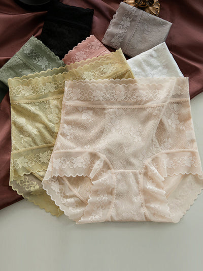 7 Pieces Summer Women Artsy Pure Color Lace Underwear