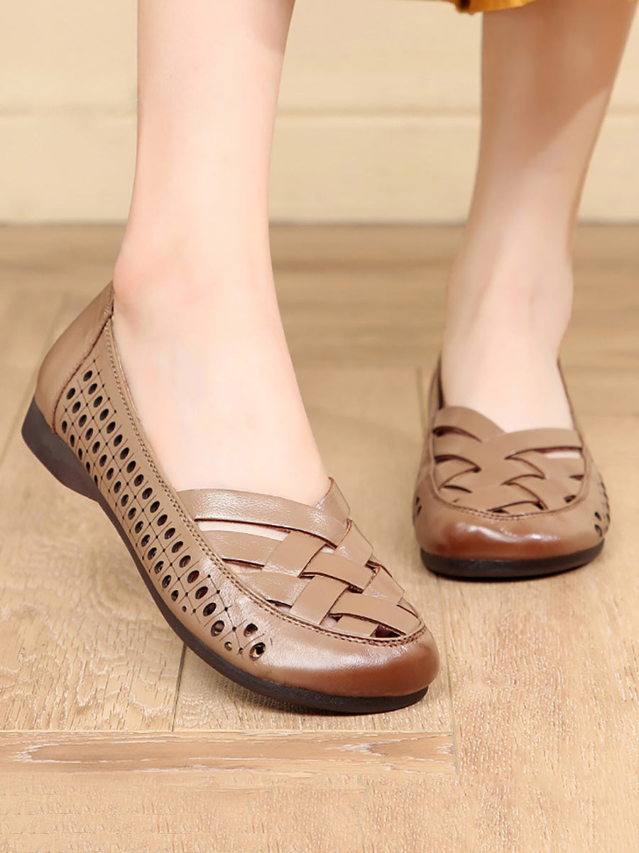 Women Summer Casual Leather Weave Low Heel Sandals