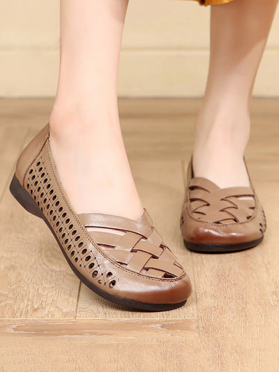 Women Summer Casual Leather Weave Low Heel Sandals