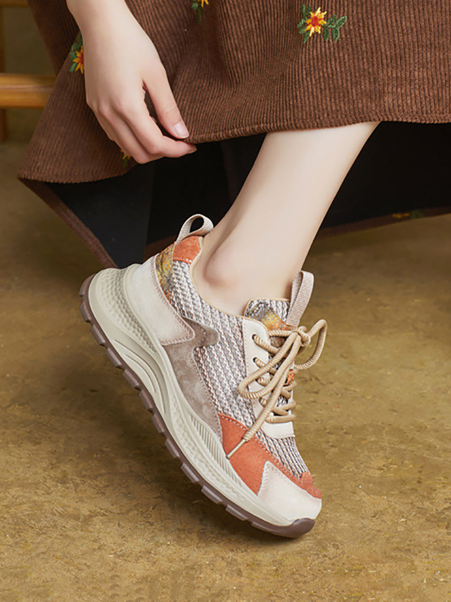 Women Spring Casual Leather Mesh Platform Sport Shoes