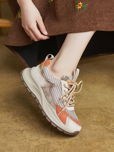 Women Spring Casual Leather Mesh Platform Sport Shoes