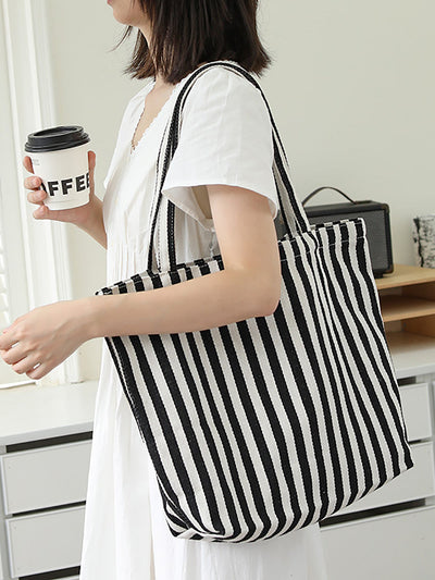 Women Casual Stripe Canvas Shoulder Bag