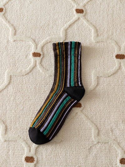 5 Pairs Stripe Adult Women Retro Autumn Winter Socks