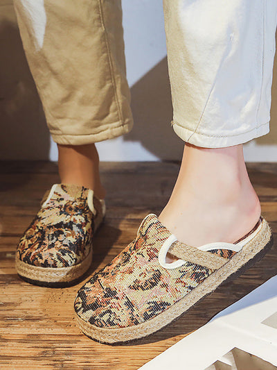 Women Summer Print Linen Flat Slippers