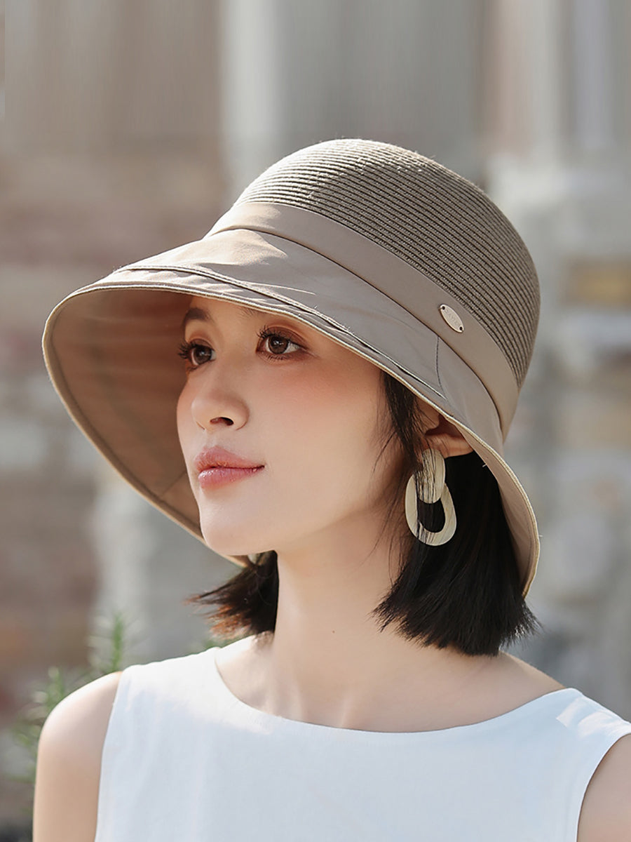 Women Casual Summer Straw Spliced Sunproof Hat