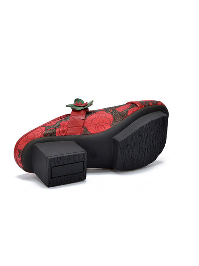 Women Fashion Flower Leather Platform Slippers