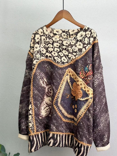 Plus Size Women Casual Winter Flower Knitted O-Neck Sweater